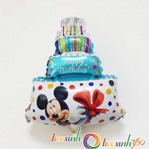  Bong bóng hình bánh sinh nhật Mickey - xanh 