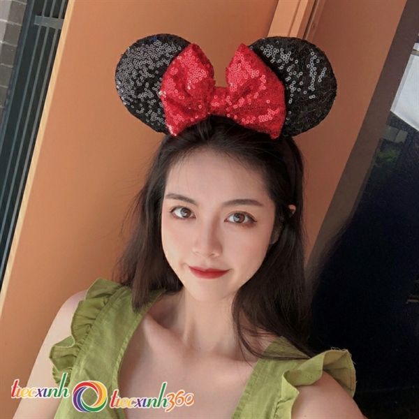  Cài tóc tai chuột nơ đỏ lấp lánh 