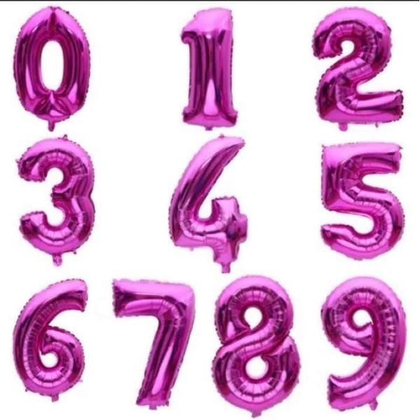  Bong bóng số (0-9) màu hồng trơn 35cm 