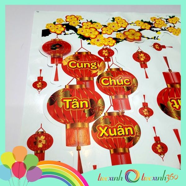  Decal trang trí Tết Xuân Năm mới ( Lồng đèn dọc) 