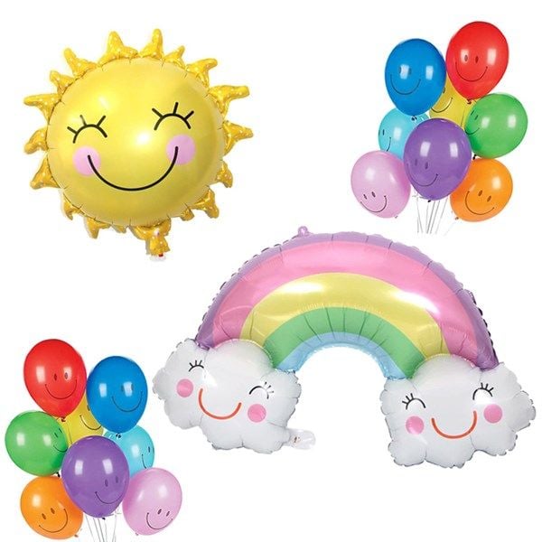  Combo bong bóng mặt cười, mặt trời và cầu vồng 