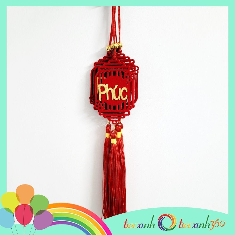  Set 5 dây treo trang trí Tết mẫu lồng đèn Nhung dài đỏ 