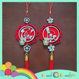  Set 2 phụ kiện treo trang trí Tết bằng gỗ viền nhung ( Phúc Lộc) 