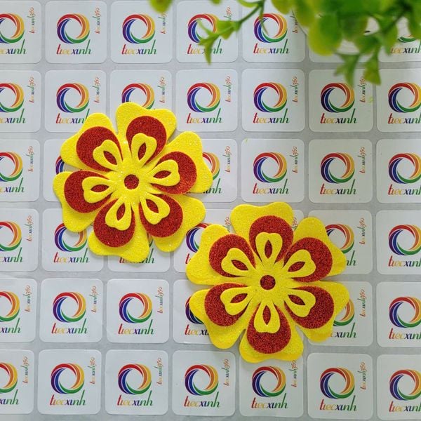  Hoa mai mút dẻo kiểu kim tuyến đỏ trang trí tết size 8cm (2 cái) 