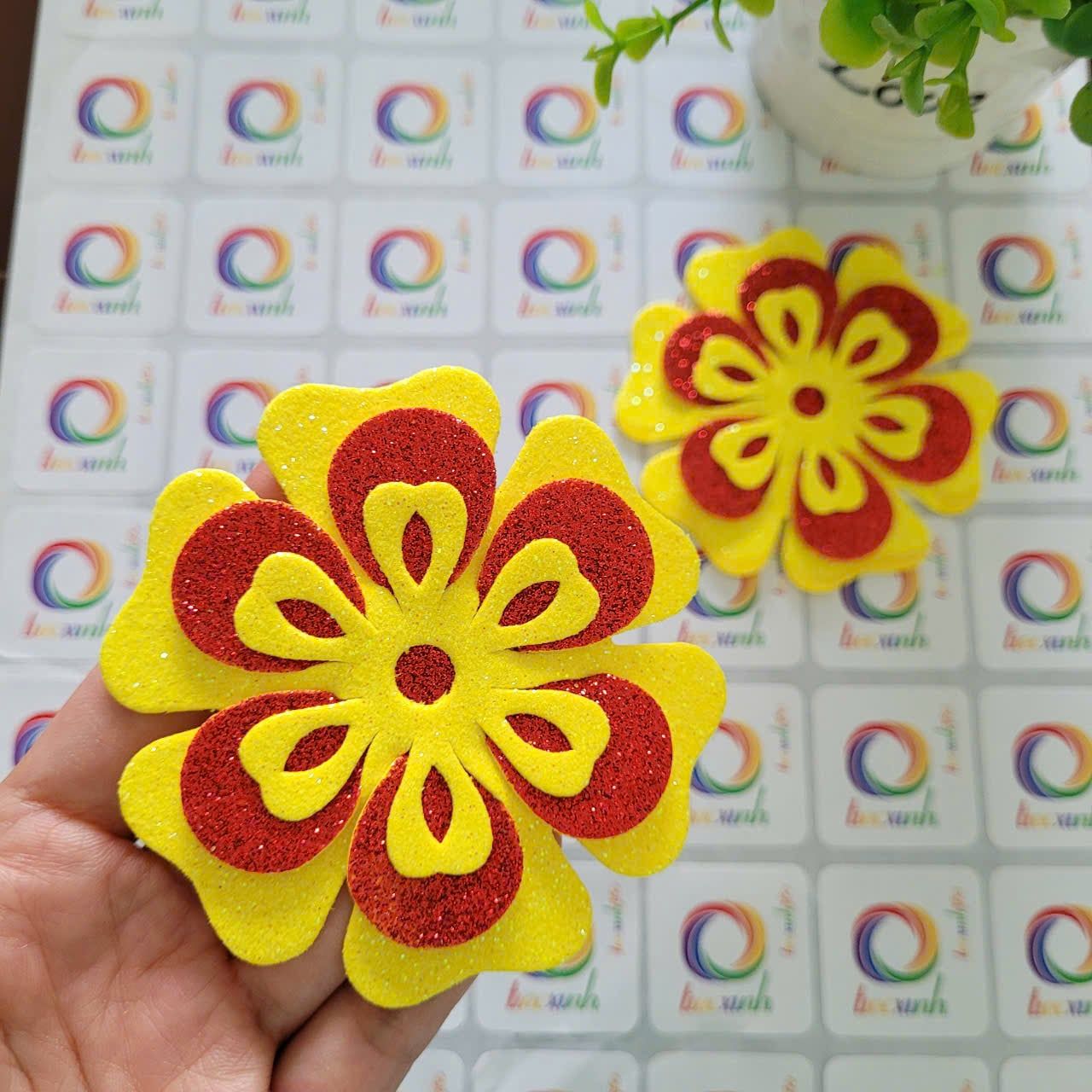  Hoa mai mút dẻo kiểu kim tuyến đỏ trang trí tết size 8cm (2 cái) 