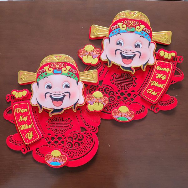  Hình thần tài nỉ nhung cao cấp đế keo dán trang trí tết 