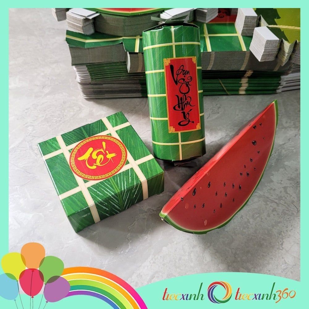  Set dưa hấu bánh chưng bánh tét trang trí tết bằng giấy ( Trung) 
