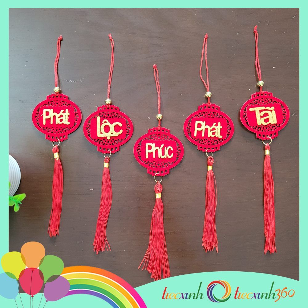  Set 5 dây treo trang trí Tết mẫu lồng đèn Nhung tròn đỏ 