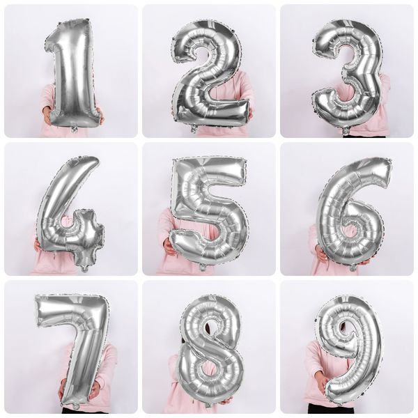  Bong bóng số (0-9) màu bạc 70cm 