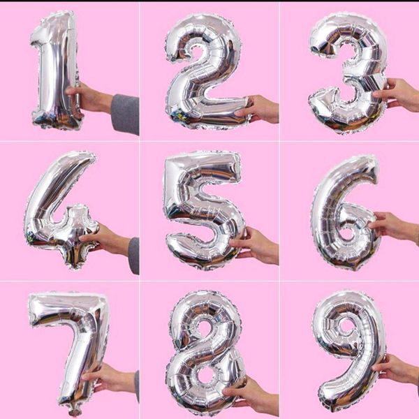  Bong bóng số (0-9) màu bạc 35 cm 