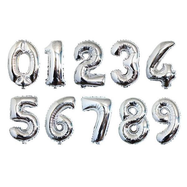  Bong bóng số (0-9) màu bạc 35 cm 