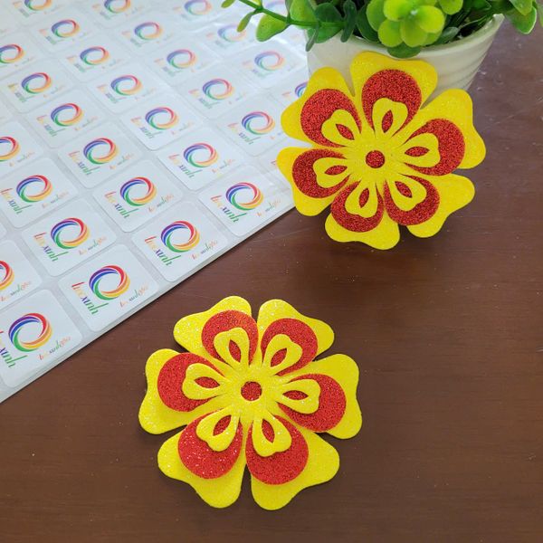  Hoa mai mút dẻo kiểu kim tuyến đỏ trang trí tết size 8cm (2 cái) 