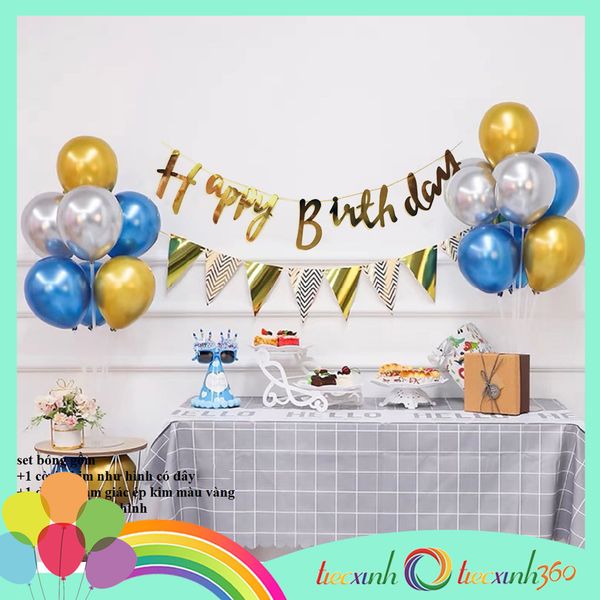  Combo trang trí sinh nhật 2 trụ bóng - Vàng, bạc, xanh 