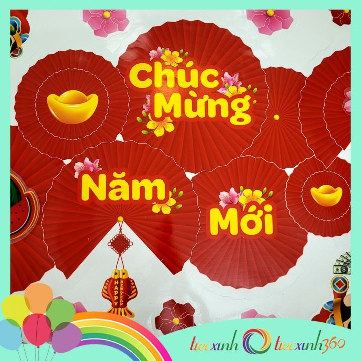 Decal trang trí Tết Xuân Năm mới ( Chúc mừng năm mới Quạt) 