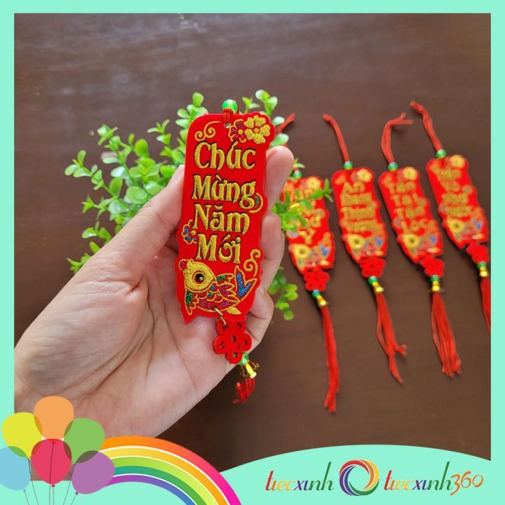 Set 5 phụ kiện nỉ nhung treo trang trí Tết (ngẫu nhiên) Mẫu  Cá 4 x 9 cm 