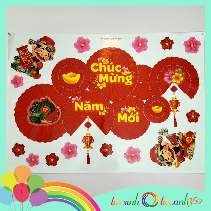  Decal trang trí Tết Xuân Năm mới ( Chúc mừng năm mới Quạt) 