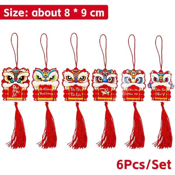  Set 6 tag giấy treo tết mẫu lân liễn 