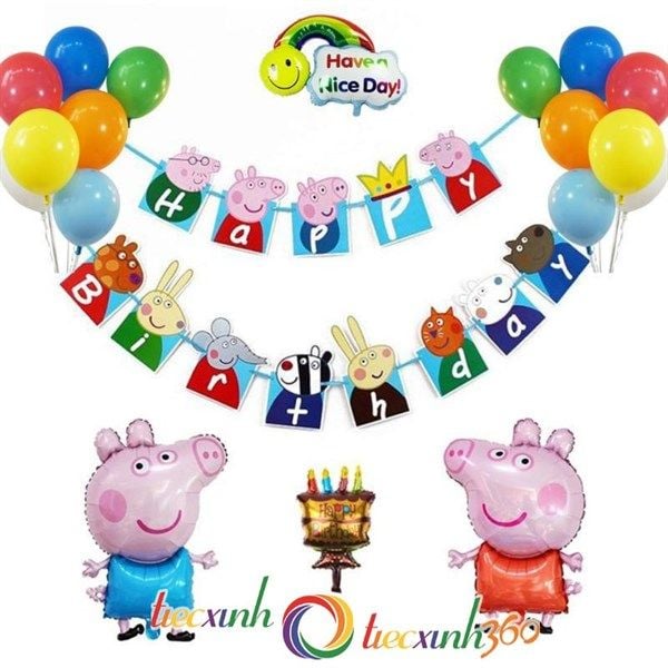 Combo bong bóng và dây treo sinh nhật heo Peppa 