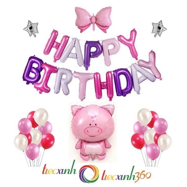  Bộ bong bóng chủ đề heo con - Hồng 