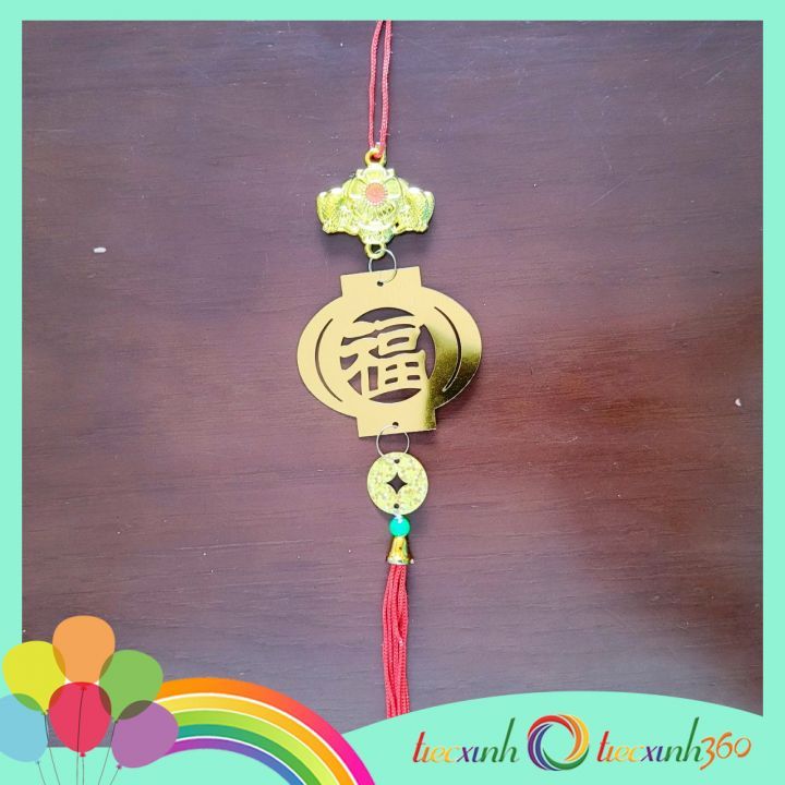  Set 5 dây treo trang trí Tết mẫu lồng đèn chữ Phúc màu vàng lá kẻm 