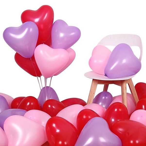  Bong bóng cao su hình trái tim mix đỏ - hồng - tím 