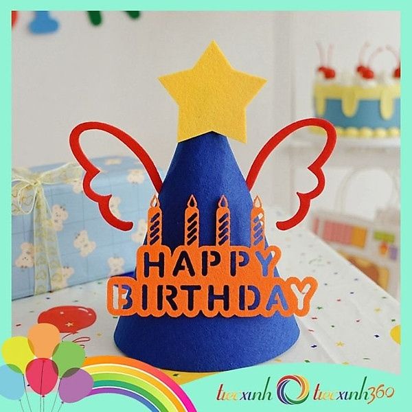  Nón sinh nhật Happy Birthday cánh mây bằng vải nỉ 