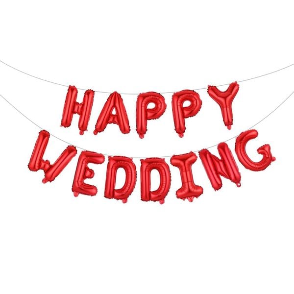  Bong bóng chữ Happy Wedding - đỏ 