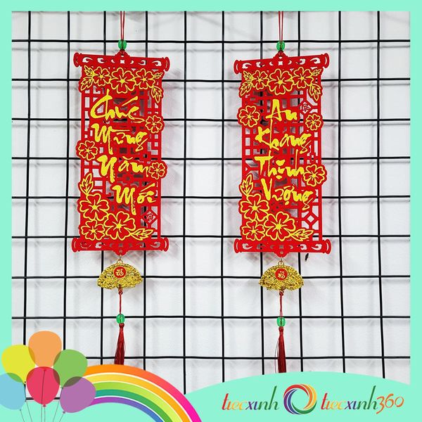 Liễn nhung câu đối chúc tết trang trí năm mới 25 cm 