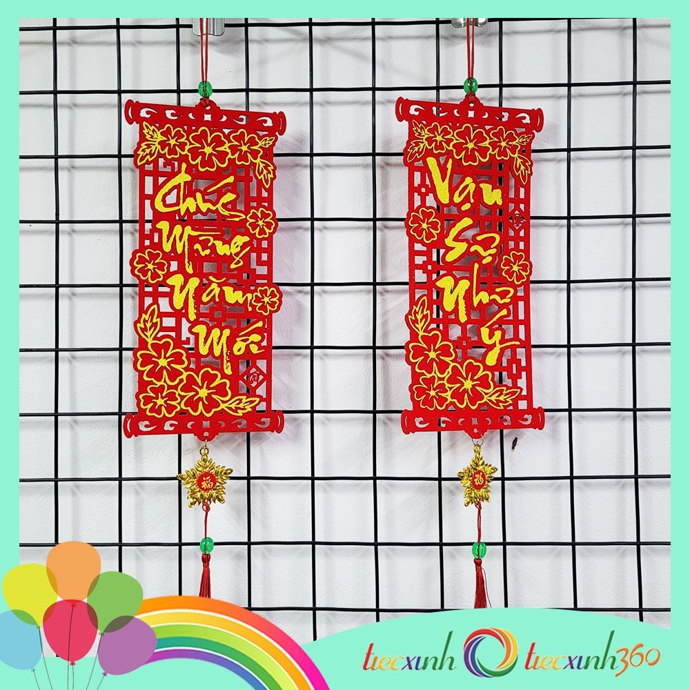  Liễn nhung câu đối chúc tết trang trí năm mới 25 cm 