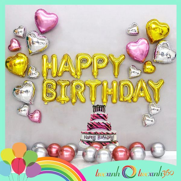  Set bong bóng sinh nhật điểm tim - Vàng, hồng TXS3H 