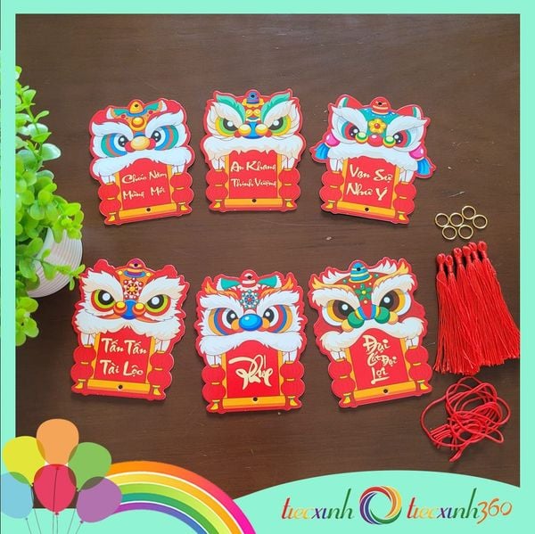  Set 6 tag giấy treo tết mẫu lân liễn 