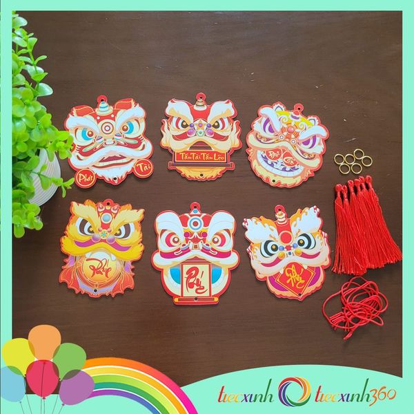  Set 6 tag giấy treo tết mẫu lân tròn 