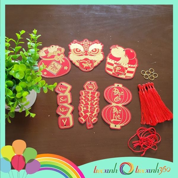  Set 6 tag giấy treo tết mẫu ép kim M1 