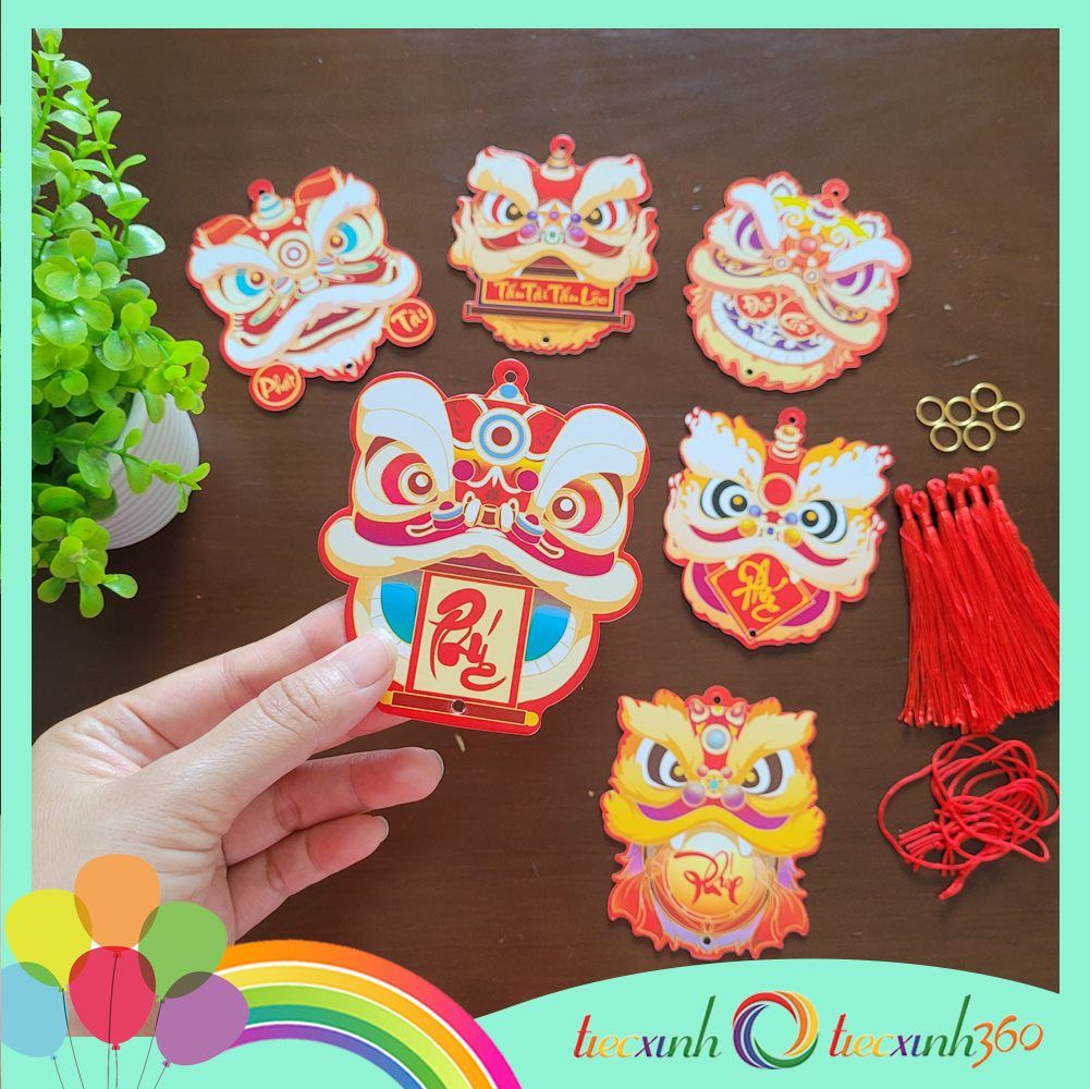 Set 6 tag giấy treo tết mẫu lân tròn 