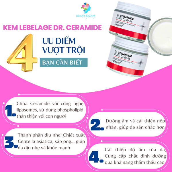  Kem Lebelage Dr. Ceramide Cure Cream Khoá Ẩm Bảo Vệ Phục Hồi Trắng Da Tái Tạo Da Trẻ Hoá Da 70ml 