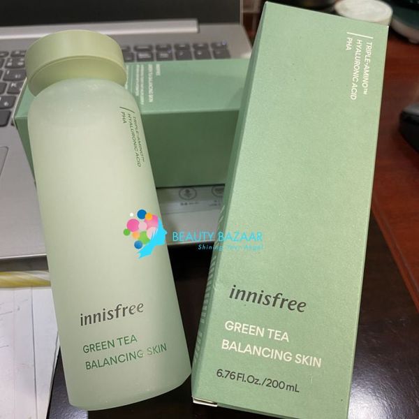  (Mẫu 2022) Nước Hoa Hồng Innisfree Green Tea Balancing Skin Triple Amino Hyaluronic Acid PHA 200ml 