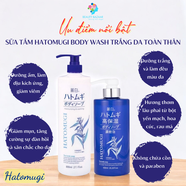  Sữa tắm trắng da toàn thân lưu hương thơm lâu chiết xuất ý dĩ Hatomugi Body Wash  - Nhật Bản 600ml 800ml 
