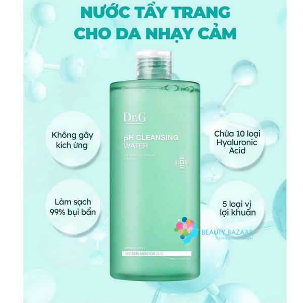  Nước Tẩy Trang Dịu Nhẹ, Làm Sạch Sâu Cho Da Nhạy Cảm Dr.G pH Cleansing Water 490ml 
