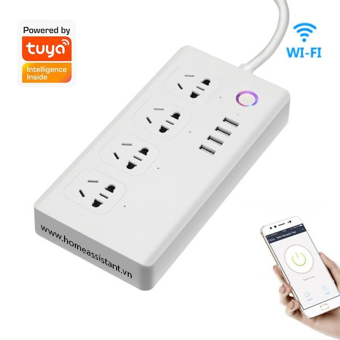 Ổ Cắm Nối Dài 4 Cổng Wifi Tuya Bật Tắt Từ Xa 10A OC01 (Smart Life)