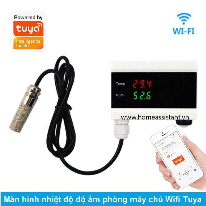 Màn Hình Wifi Tuya Cảm Biến Đo Nhiệt Độ Độ Ẩm Phòng Máy Chủ TH02 (Smart Life)