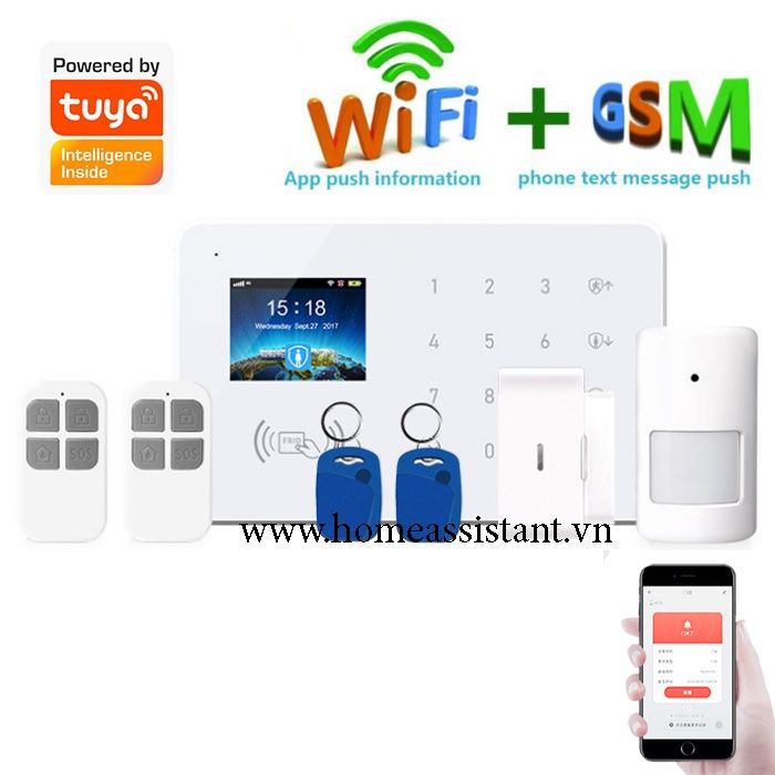Bộ Trung Tâm Báo Động Chống Trộm Wifi Sim GSM Tuya T5 (Smart Life)