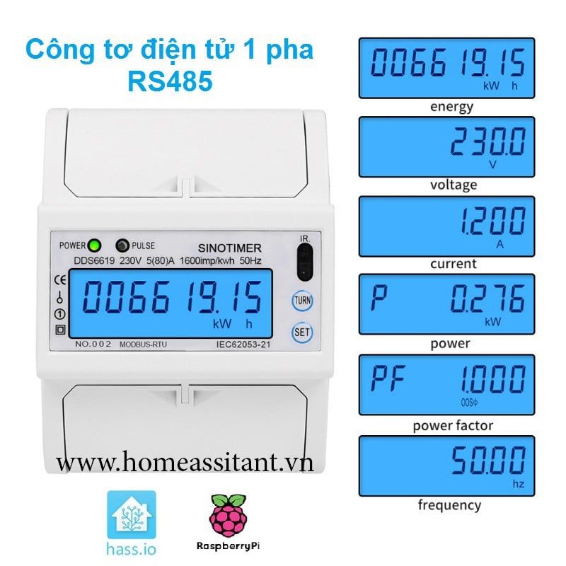 Công Tơ 1 Pha 6 Thông Số 100A Modbus RS485 DDS6619 (Hỗ trợ HomeAssistant) Hass PLC