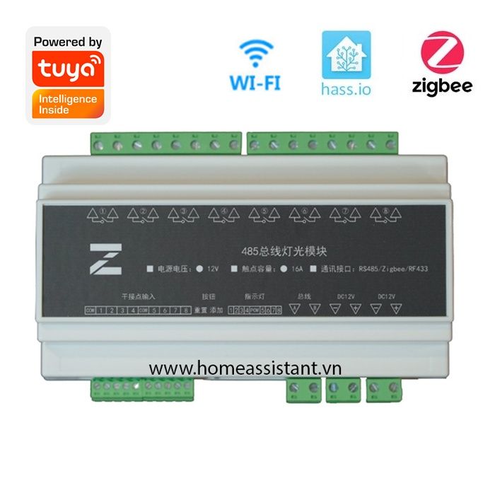 Công Tắc Wifi Zigbee Tuya RS485 Modbus 8 Cổng Lắp Tủ Điện JY08 (Hỗ trợ Home Assistant)