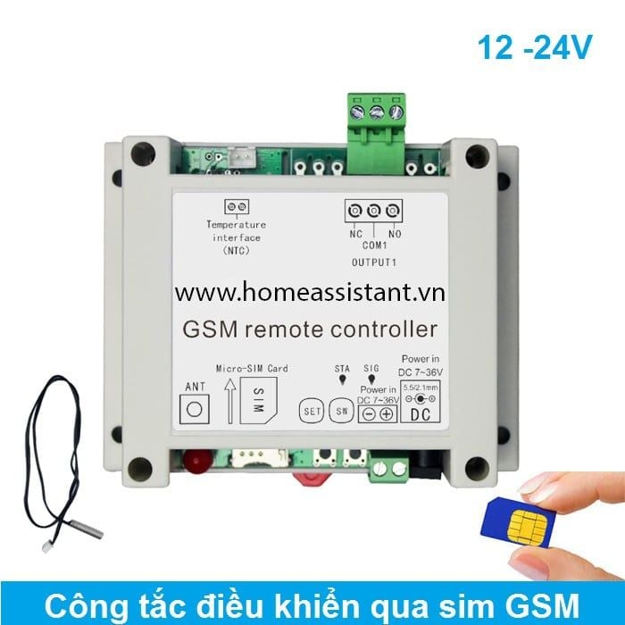 Công Tắc Điều Khiển Qua Sim Điện Thoại Kiêm Đo Nhiệt Độ 1 Cổng KL1-GSM (Nhắn tin, gọi điện)