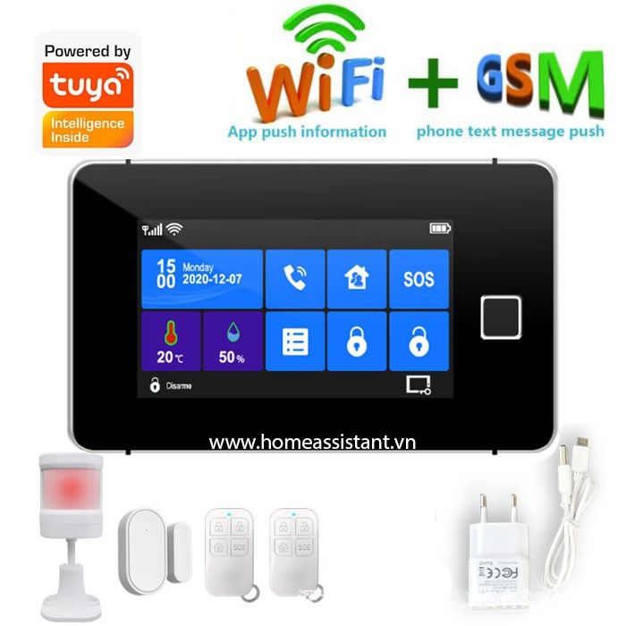 Bộ Báo Động Wifi Sim GSM Tuya Màn Hình Cảm Ứng Vân Tay Cao Cấp T7