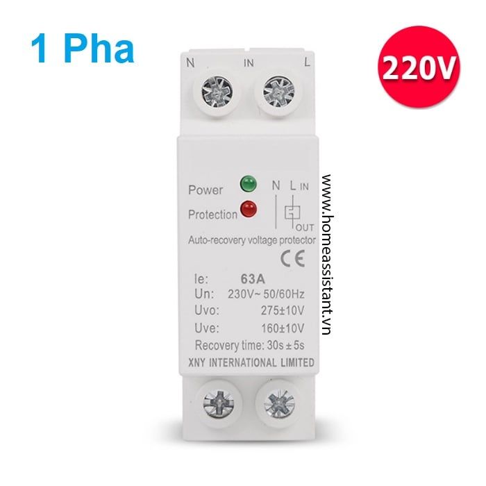 Công Tắc Bảo Vệ Điện 1 Pha Quá Áp Thấp Áp Mất Trung Tính 220V 63A VP-911
