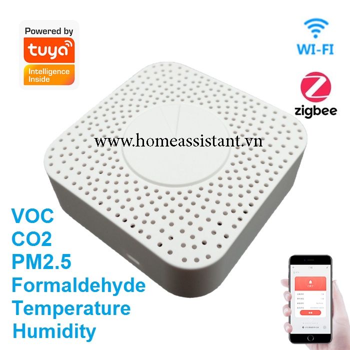Cảm Biến Chất Lượng Bụi Không Khí Wifi Zigbee Tuya AirS01 (Đo nhiệt độ độ ẩm VOC CO2 PM2.5) HomeAssistant Zigbee2MQTT