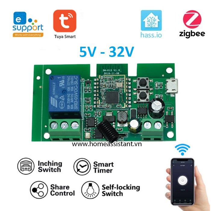 Bo Mạch Công Tắc 1 Cổng 5V - 32V Zigbee 3.0 Và RF Tuya Sonoff ZJY01 (Hỗ trợ HomeAssistant) Zigbee2MQTT Hass