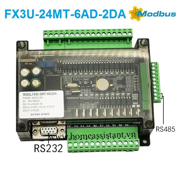 Bộ Điều Khiển Lập Trình Tủ Điện PLC Mitsubishi FX3U-24MT -6AD2DA (Modbus RS485 RS232)