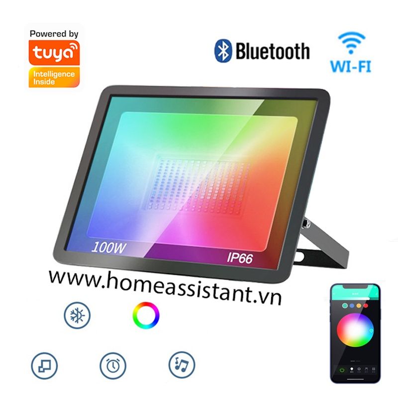 Đèn Pha LED Wifi Zigbee Tuya Đổi Màu RGB 100W HUE03 (Hỗ trợ Home Assistant) Hass Smart Life